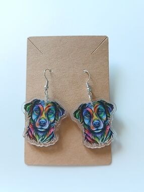 Colorful Dog Face Acrylic Earrings - Multicolor